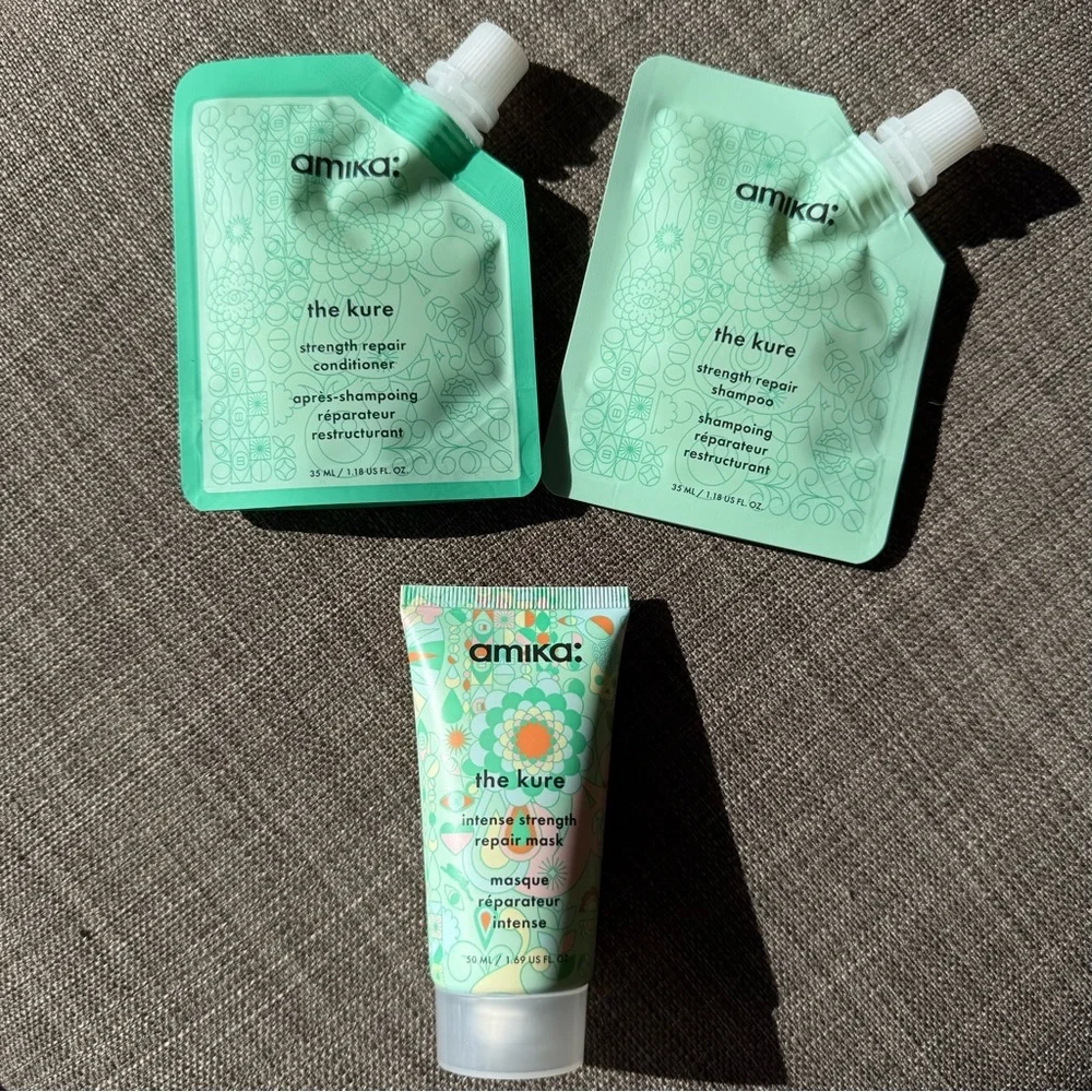 NEW Amika The Kure Strength Repair Set - Shampoo, Conditioner & Hair Repair Mask